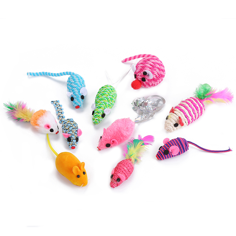 10pcs Different Cat Mouse Assorted Toy Sisal Feather Mice Toy For Pet