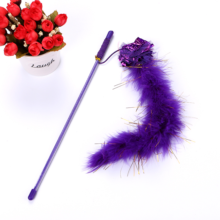 Turkey Feather Cat Teasing Toy Crinkle Paper Ball Pet Wand