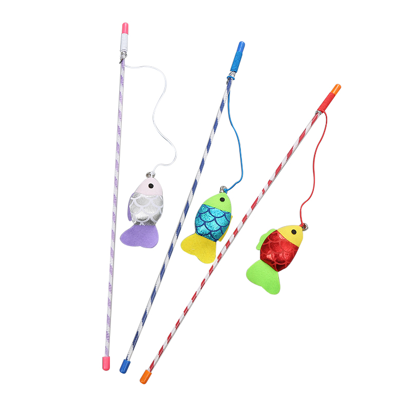 Fish Cat Toy Teaser Stick Set Cat Having Fun Exerciser Playing Toy