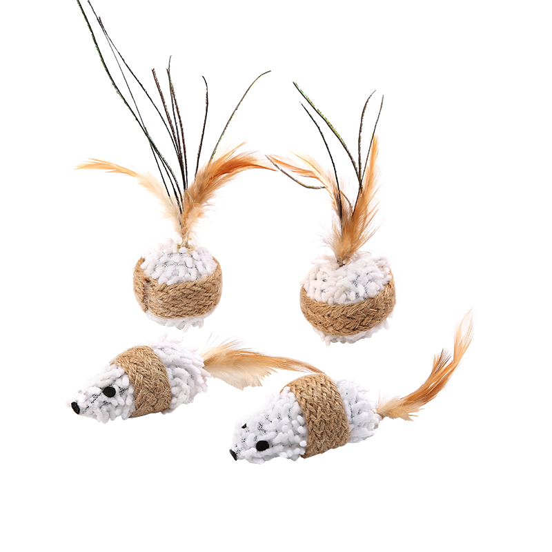 Sisal Cat Scratching Mouse And Ball With Feather
