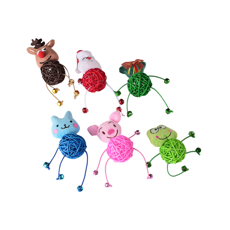 Christmas Cat Toy Animal Shape Rattan Toy For Pet Cat With Bell