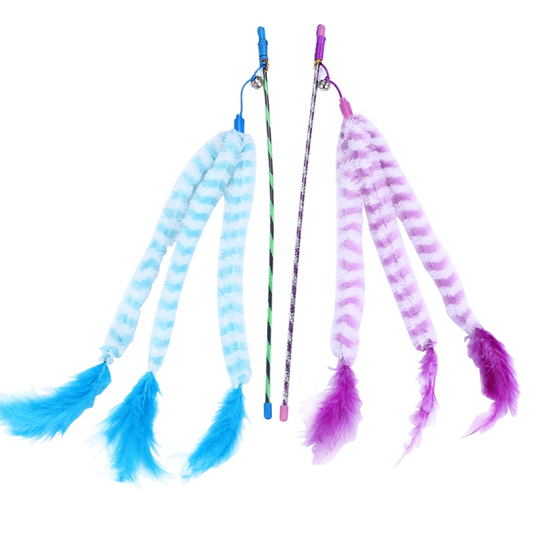 Wholesale Cat Stick With Three Plush Cloth Strips Plastic Stick Cat Teaser