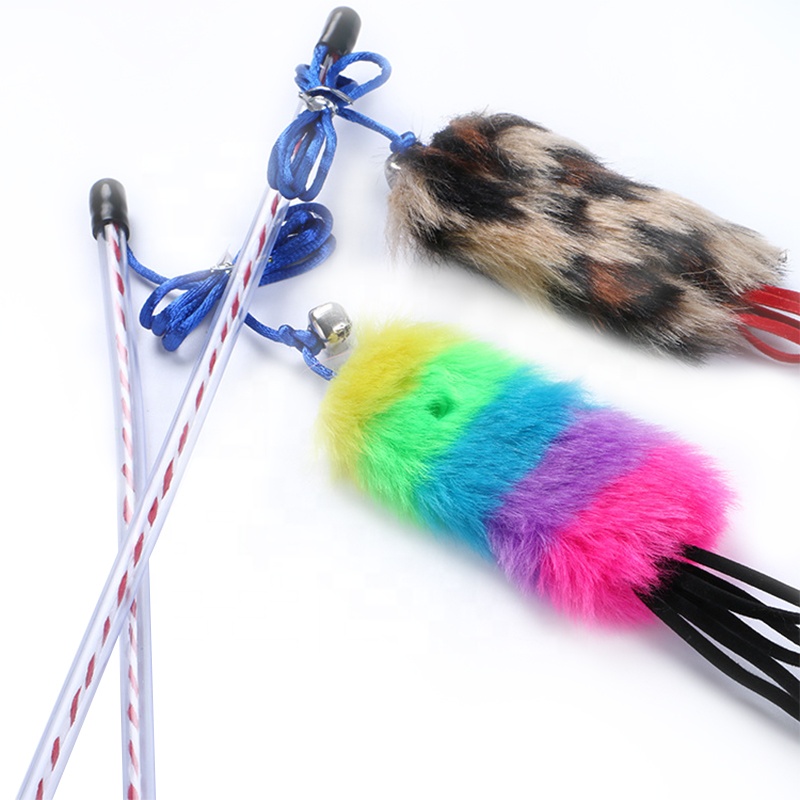 Wholesale Transparent Plastic Rod Leopard Print And Colorful Cloth Cat Stick Cat Teaser