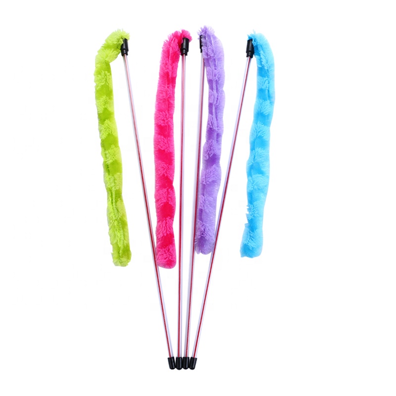 Wholesale Colorful Plush Cat Stick Cat Teaser Transparent Plastic Rod