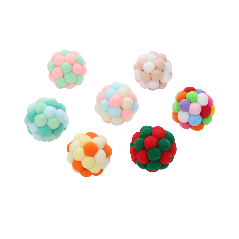 Factory Direct Sales In Stock Multi Color Handmade Plush Cat Toy Ball