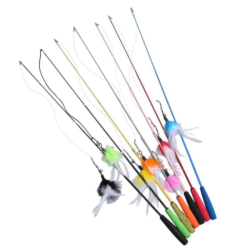 Colorful New Design Fishing Rod Cat Feather Wand Cat Teaser Stick Toy