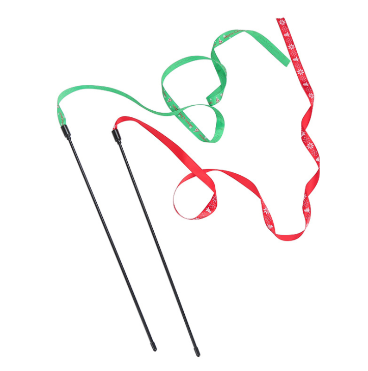 Cat Teaser Toys Christmas Color Cloth Teases Cat Stick Interactive Play Pet Supplies