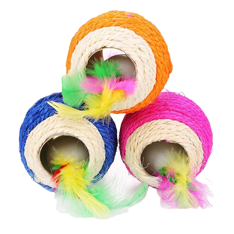 Wholesale Double Hole Sisal Ball With Double Head Feather Plastic Ball Cat Toy Ball