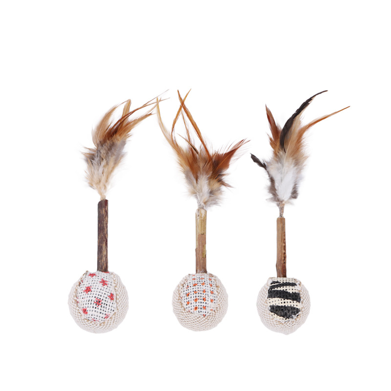 New Silvervine Stick With Feather Teaser Toy Teething And Teeth Cleaning Sisal Ball