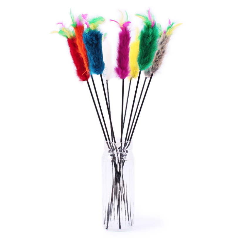 New Cat Toy Elastic Plastic Long Pole Colorful Rabbit Hair Cat Fun Stick
