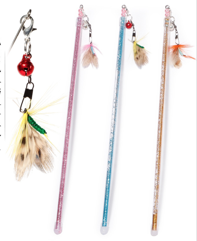 Bell Interactive Stick Gold Powder Acrylic Pipe Band Steel Wire Small Flying Bug Retractable Cat Playing Stick