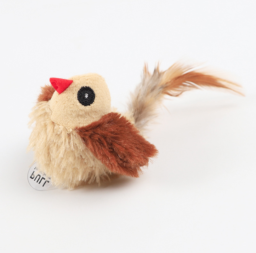 Feather Tail Electronic Chirping Bird With Catnip Electronic Toy