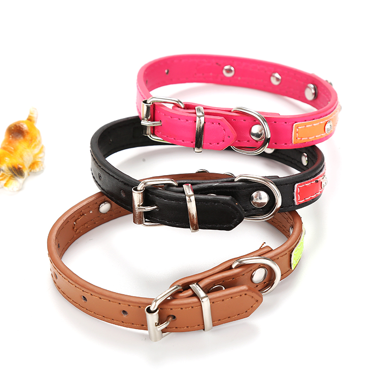 Wholesale High Quality Two Colors Custom Bone Decorate Adjustable Pu Leather Pet Supplies Dog Collar