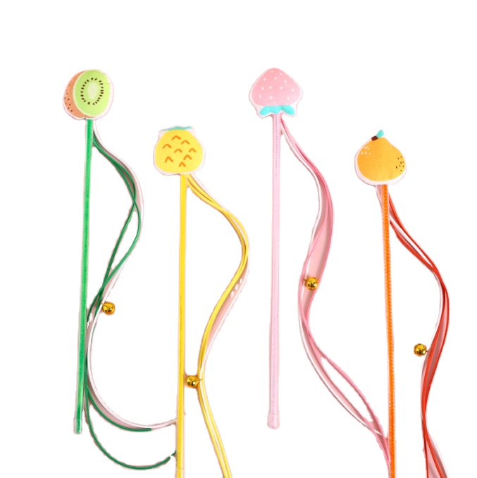 Fruit Shape Cute Design 4 Style Plastic Pole Cat Teaser Toy