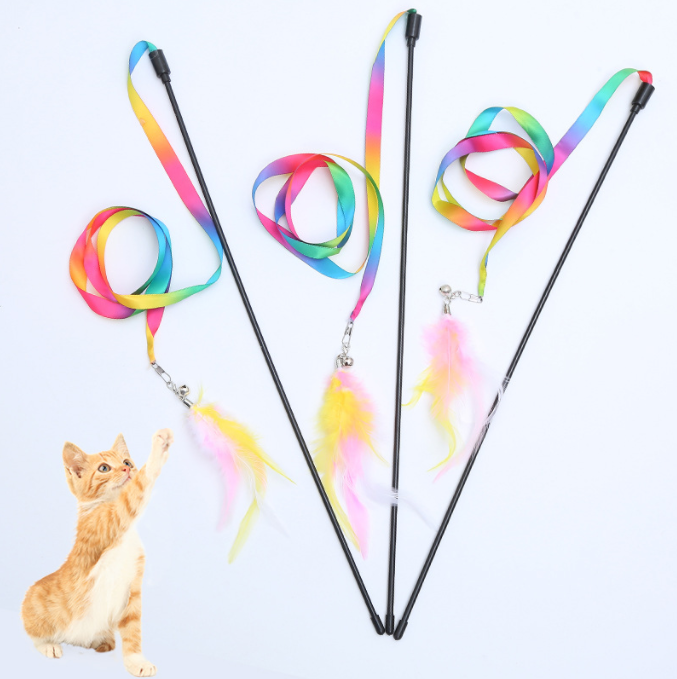 Cat Toy Rainbow Cloth Long Ribbon Cat Teaser Toy With Detachable Replacement