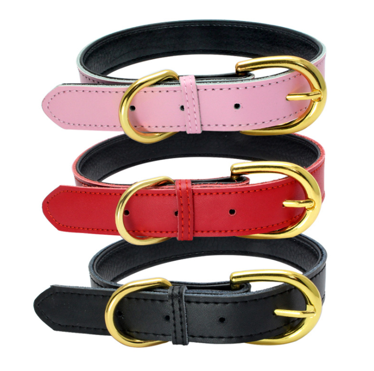 Factory Wholesale Eco-friendly High Quality Luxury Solid Colorful Genuine Leather Dog Collar