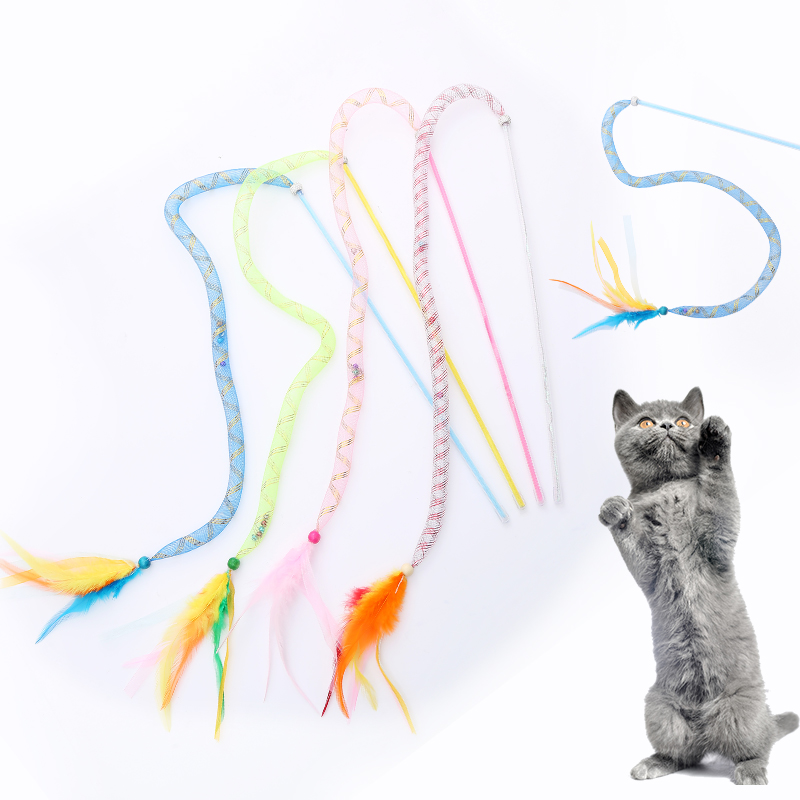 New Arrival Multi Color Long Tube Plastic Pole Interactive Cat Teaser Toy