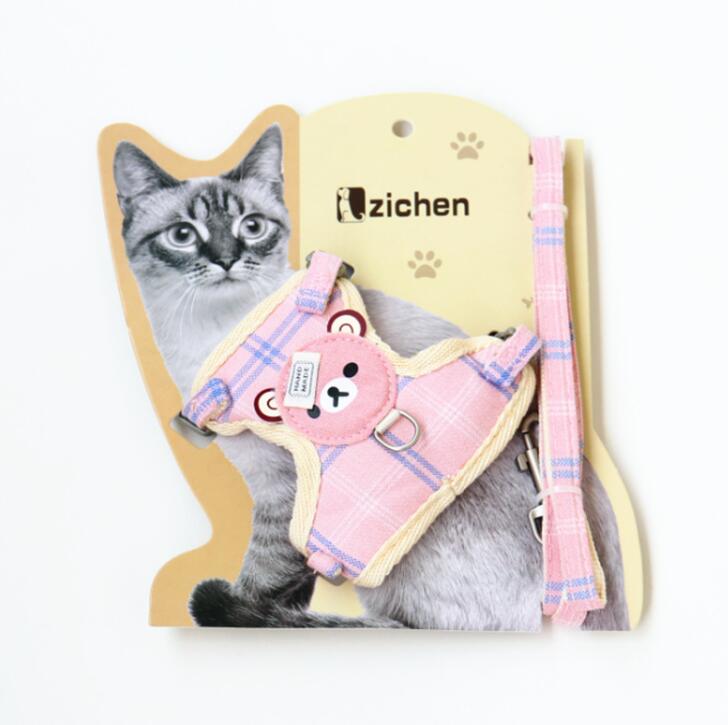 Top Quality Custom Multicolor Adjustable Cartoon Plaid Cat Harness