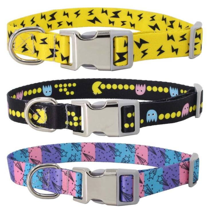 Wholesale Personalized Laser Engraved Metallic Buckle Printing Braid Innovative Nylon Dog Collar