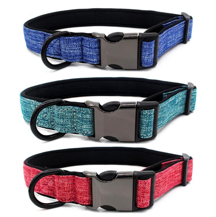 Eco-friendly Multicolor Metal Buckle Canvas Neoprene Dog Collar