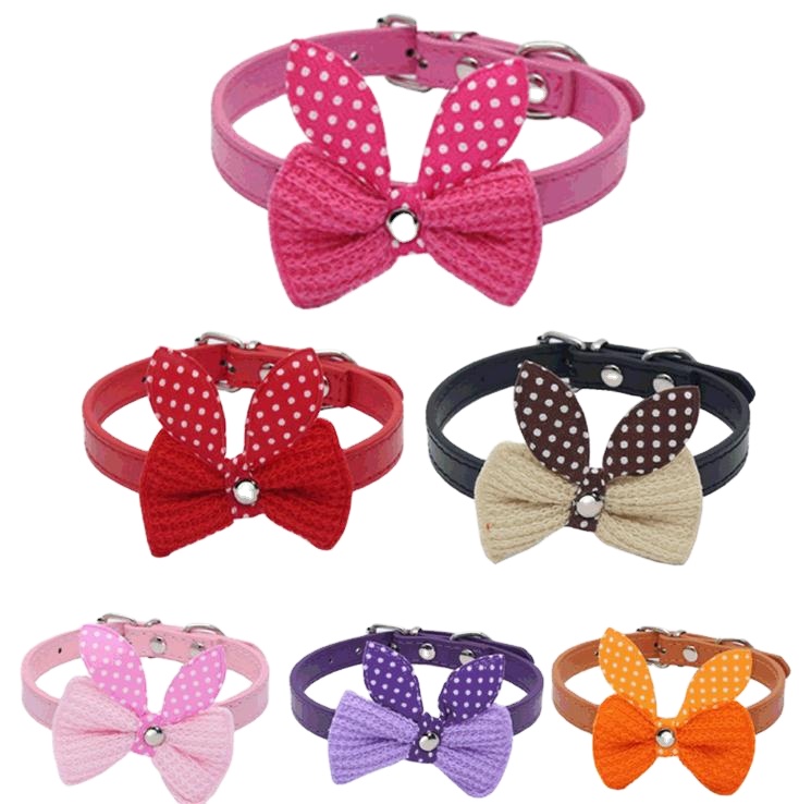 Hot Selling Pet Product Multicolor Wool Bow Tie Pu Leather Dog Collar