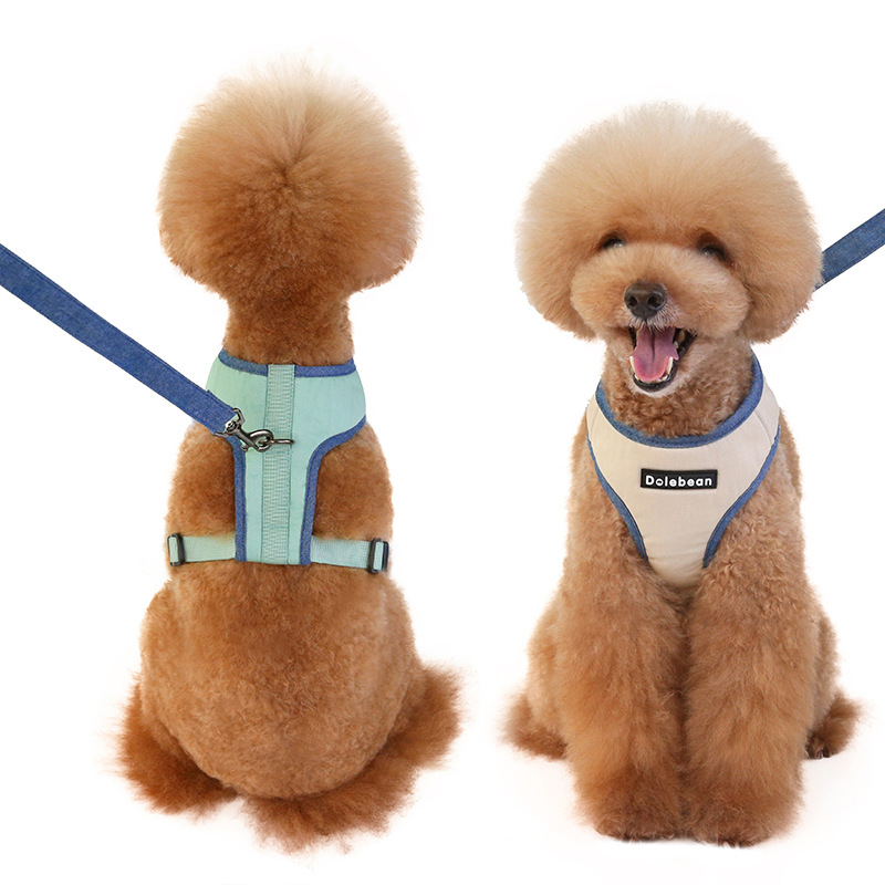 2020 New Product Explosion-proof Solid Color Dog Leash Vest Chest Harness Set