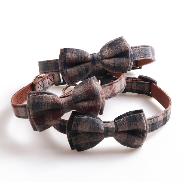 In Stock Eco Friendly Plaid Retro Luxury Cloth Pet Dog Bow Tie Collar