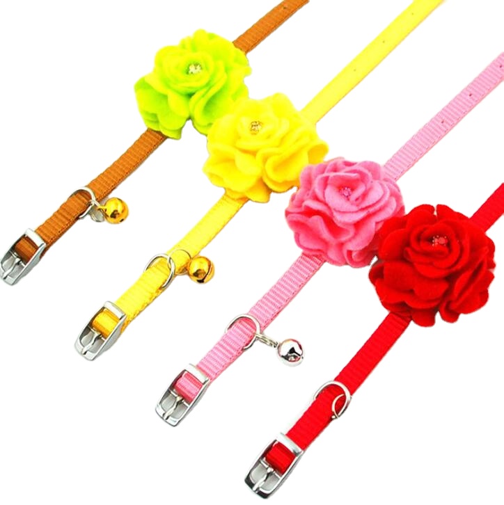 Wholesale In Stock Multicolor Rose Flower Plain Luxury Small Nylon Pet Cat Collar