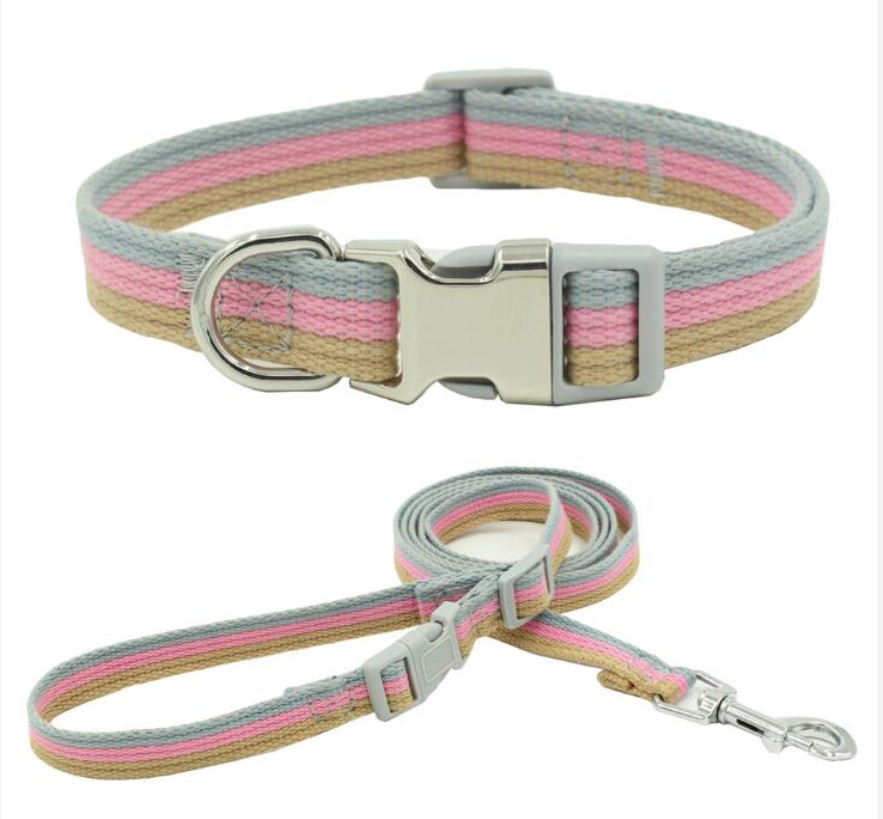 Factory Direct Wholesale Fashion Adjustable Metal Hardware Polyester Dog Collar Pet Products