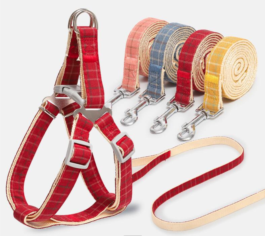 Eco-friendly New Arrival Upgrade Breathable Plaid Nylon Dog Harness And Leash Set