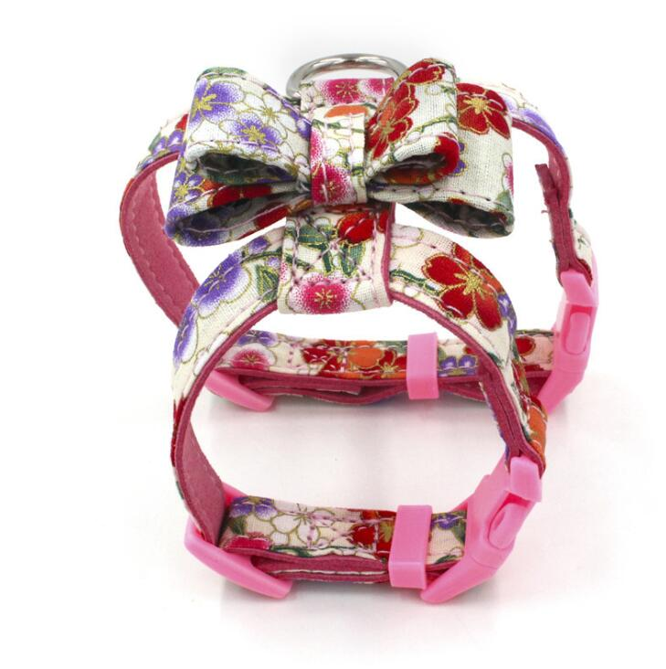 Wholesale Adjustable Fashion Flower Printing Super Fiber Bow-tie Dog Harness