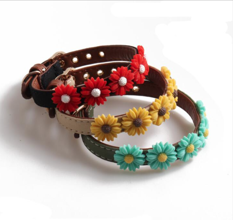 In Stock Eco Friendly Solid Luxury Pu Pet Dog Flower Collar