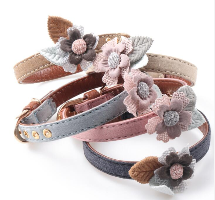 Factory Direct Sale Eco Friendly Solid Cute Leather Pet Dog Flower Collar