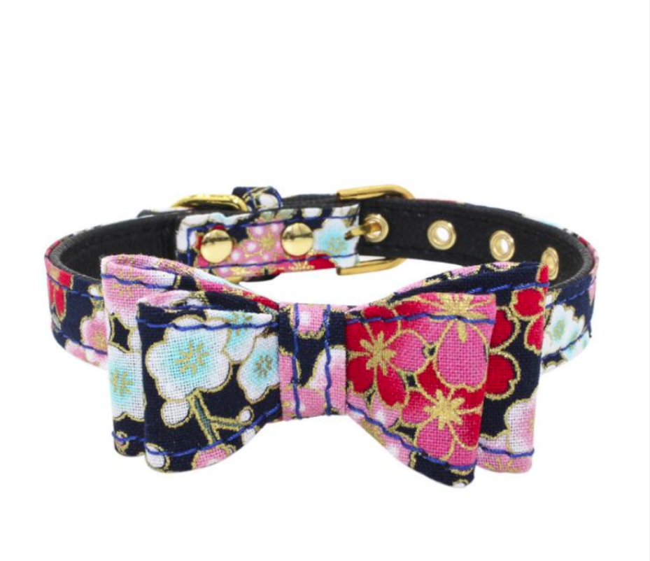 Factory Direct Hot Selling Innovative Printing Flower Pu Bow Tie Dog Collar