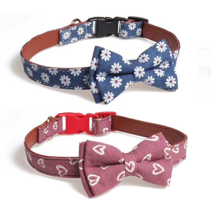 In Stock Eco Friendly Floral Luxury Cloth Pet Dog Bow Tie Collar