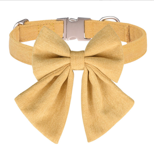 Inscribed Matte Silver Alloy Buckle Dog Collar Large Bow Collar