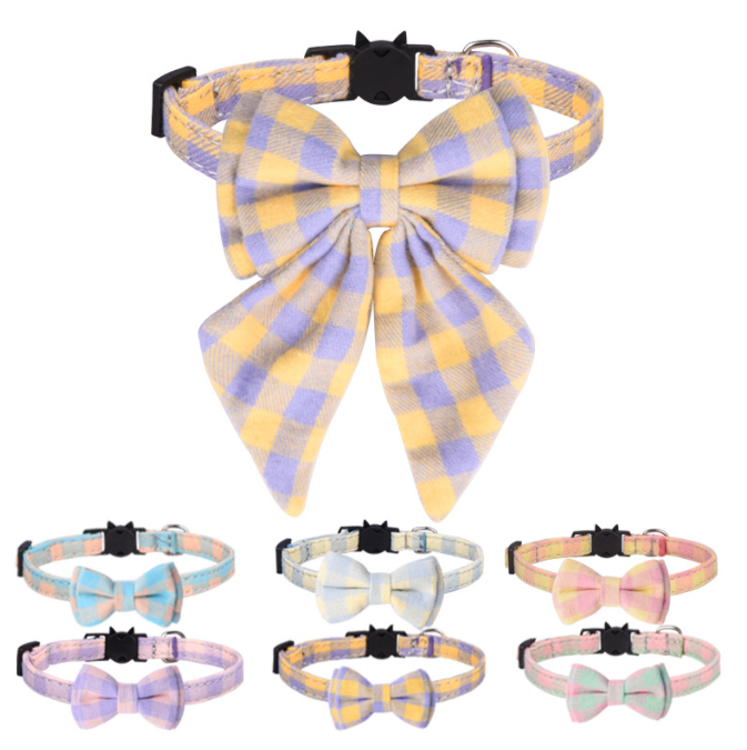 Plaid Bow Cat Collar Ribbon Bow Cat Collar British 100% Cotton
