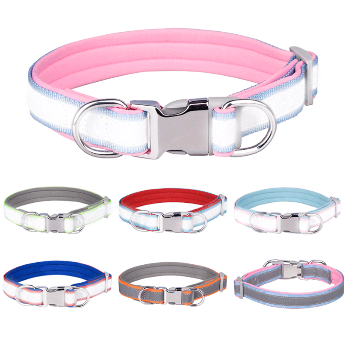 Nylon Webbing Reflective Pet Collar Breathable Diving Cloth Dog Collar