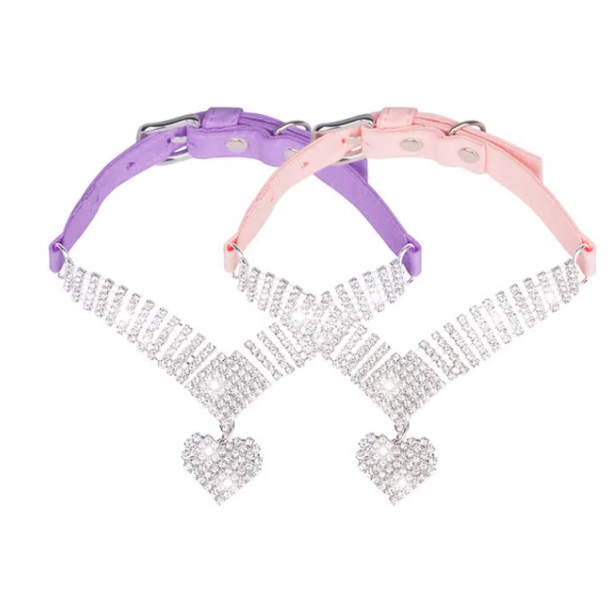 New Heart-shaped Pet Necklace Dog Chain Cat Crystal Love Collar