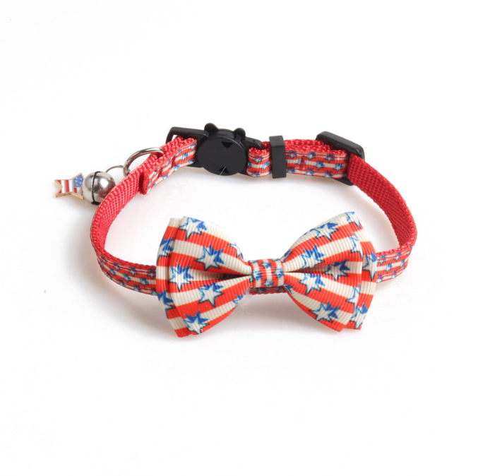 Pet Collars American Flag Webbing Cat Collars Independence Day Bow Cat Collars