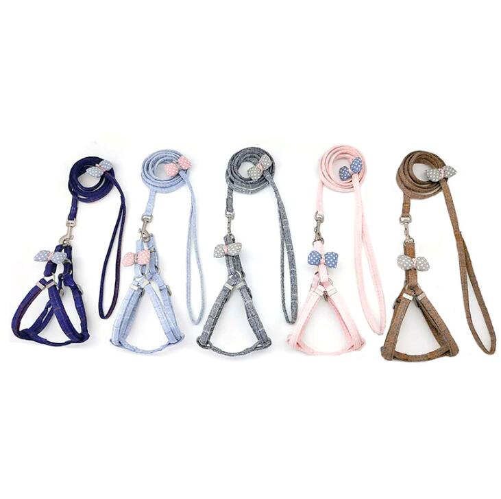Stocked Korean Style Cute Breathable Polyester Dog Harness And Leash Set
