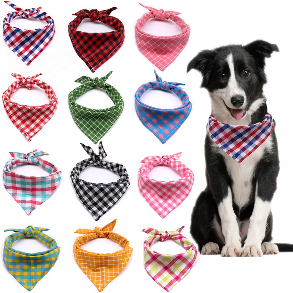 Factory Direct Sale In Stock 100% Cotton Classic Plaid Cloth Pet Bandana Scarf