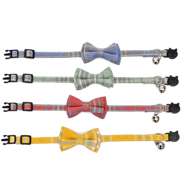 Factory Direct Sale 100% Cotton Bow Tie Bell Collar Pet Cat Collar