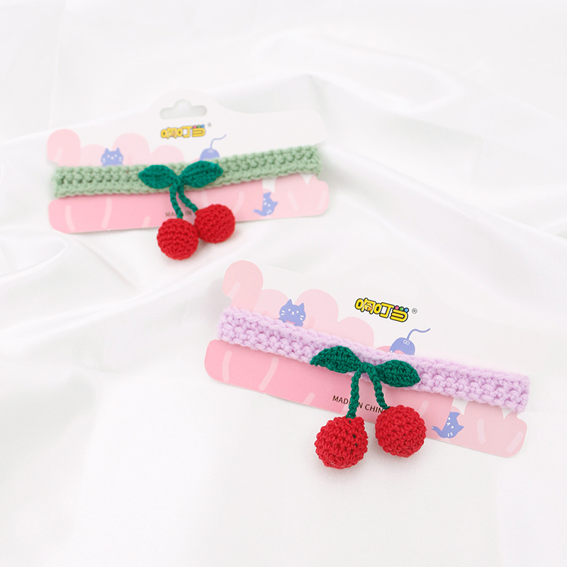 Wool Knitted Pet Products Cute Cat Hand Knitted Collar Jewelry Cherry Dog Collar