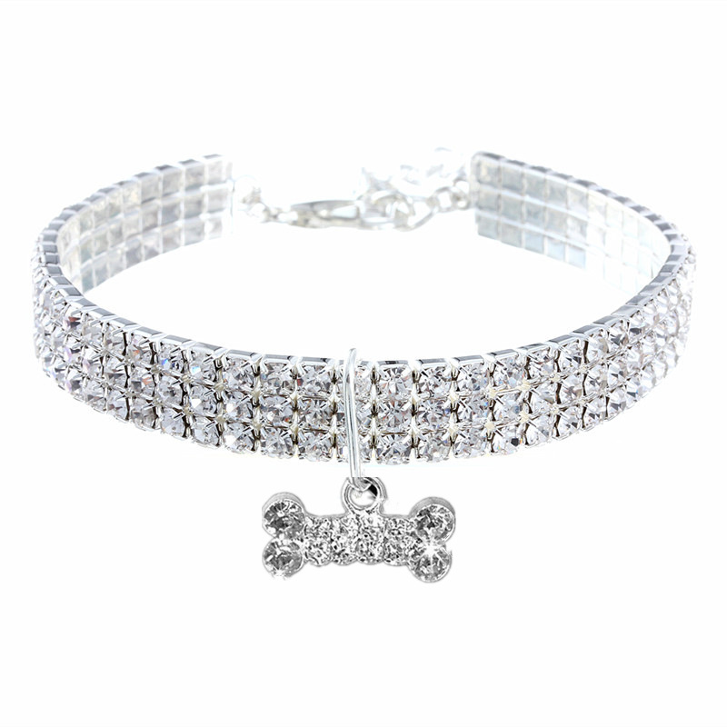 2022 New Luxury Bling Three-row Elastic Rhinestone Pet Dog Collar