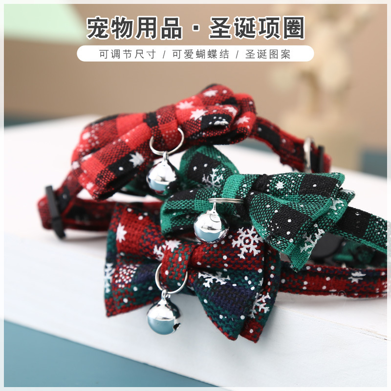 Christmas New Design Snowflake Cat Collar Lovely Bow With Bell Pet Accessories