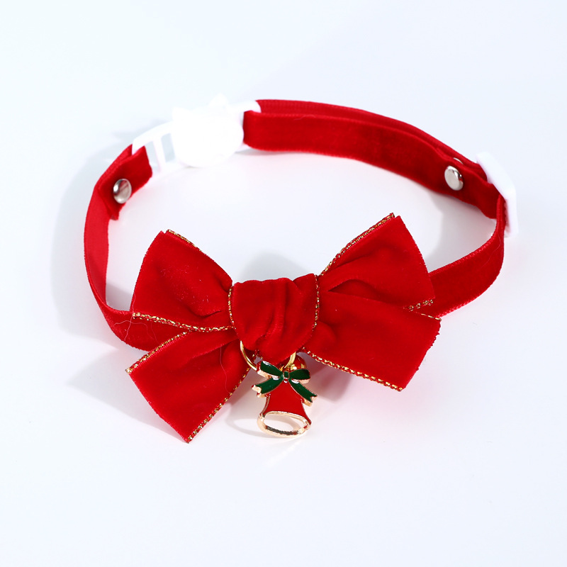 High Quality Christmas Decorations Cat Collar Bow Bell Adjustable Party Birthday Photo Accessories