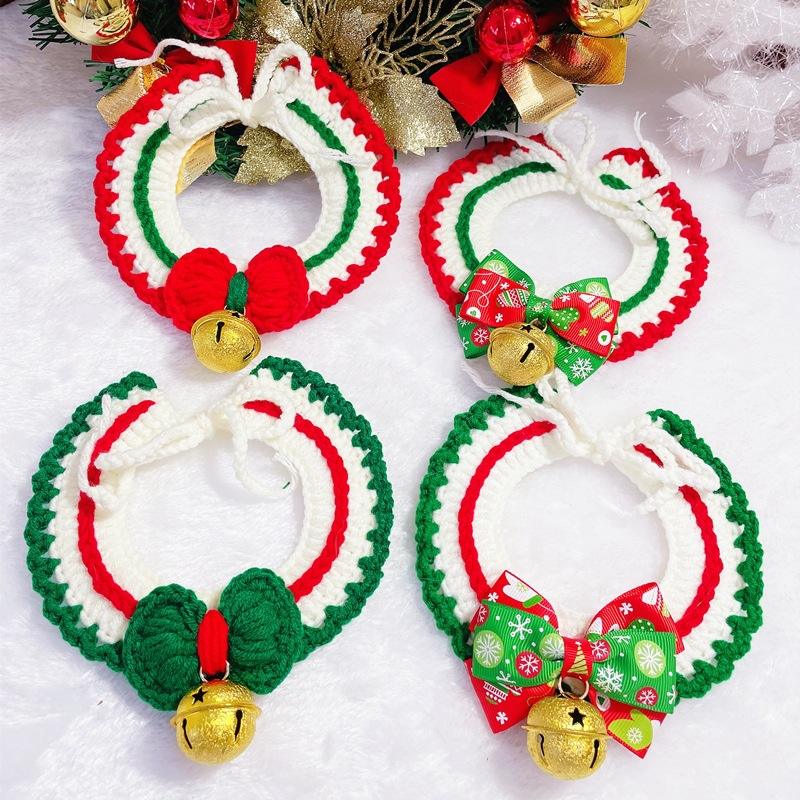 Lovely Design Christmas Style Cute Cat Wool Collar Bell Warm Comfortable Pet Decoration