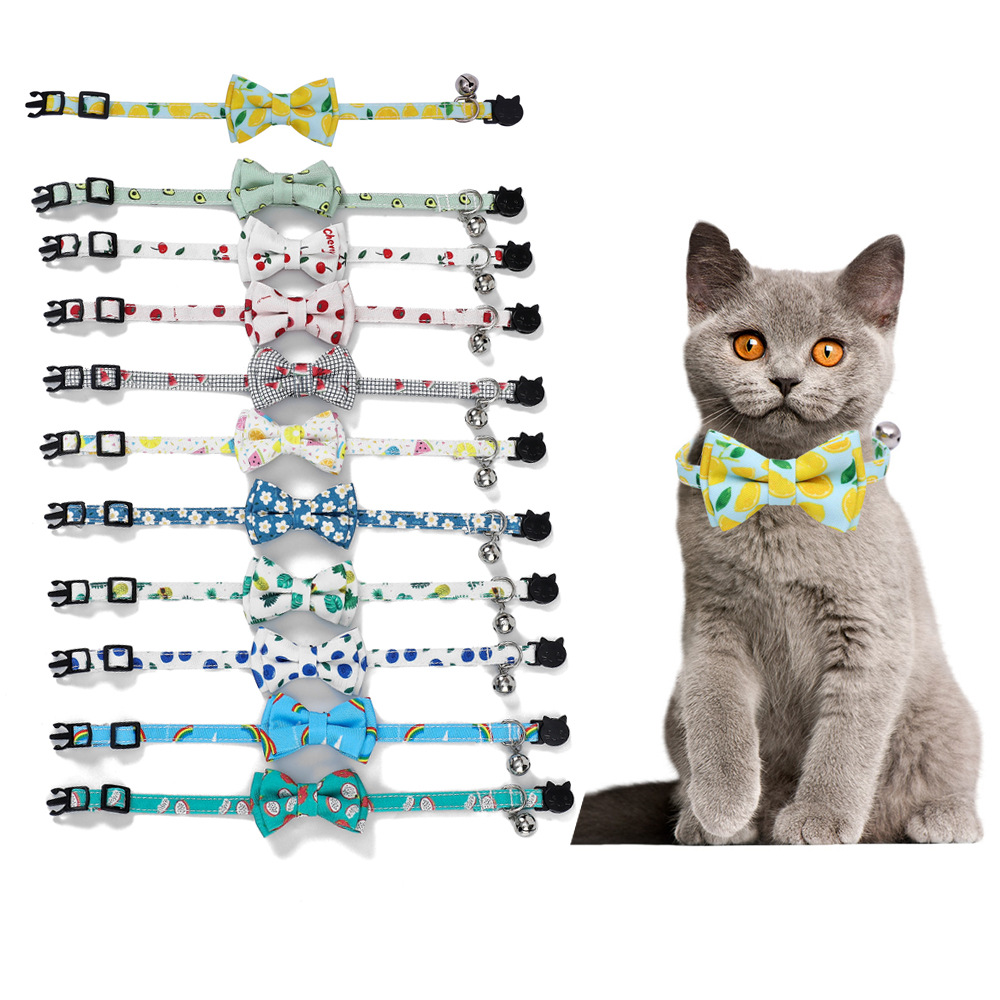 New Pet Collar Cat Face Safety Button Cat Bell Collar Cat Bow Tie Collar
