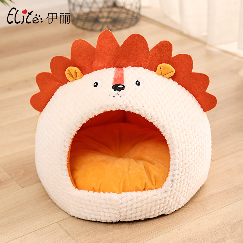 Warm Plush Fully Enclosed Cat Nest Cartoon Lion Can Open And Clean Pet Nest